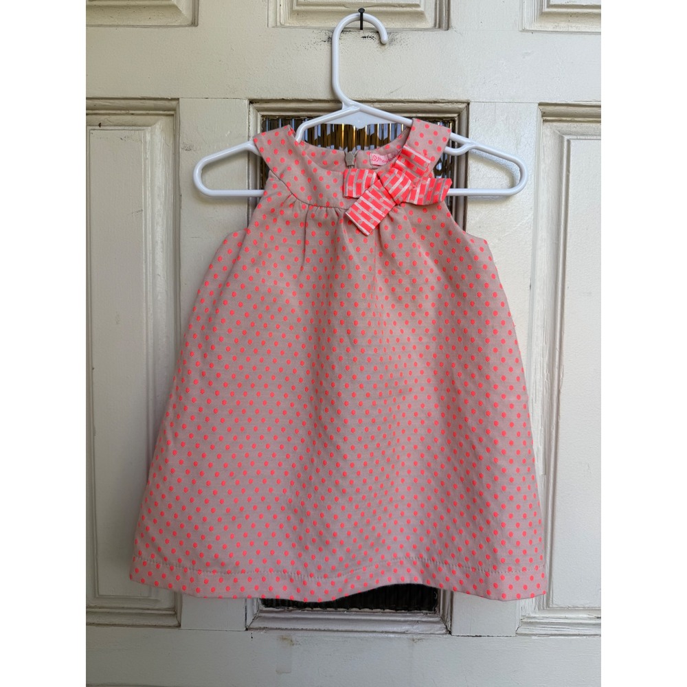 Mayoral Girls Neon Coral Polka Dot Bow A-Line‎ Dress Sleeveless Size 12 Months